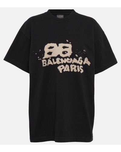 Balenciaga Oversized Logo Cotton T-shirt - Black