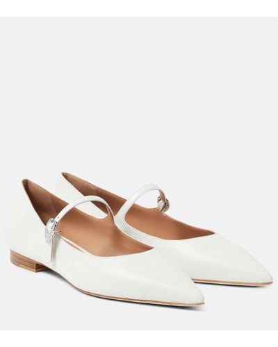 Malone Souliers Kate Embellished Leather Mary Jane Flats - White