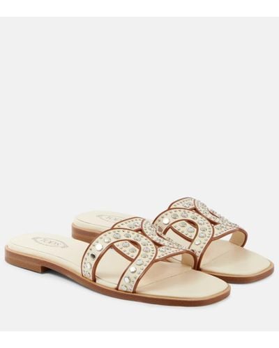 Tod's Kate Studded Leather Sandals - Natural