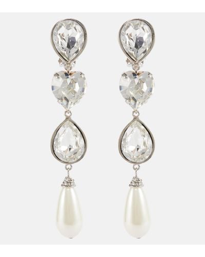 Alessandra Rich Embellished Clip-on Drop Earrings - White