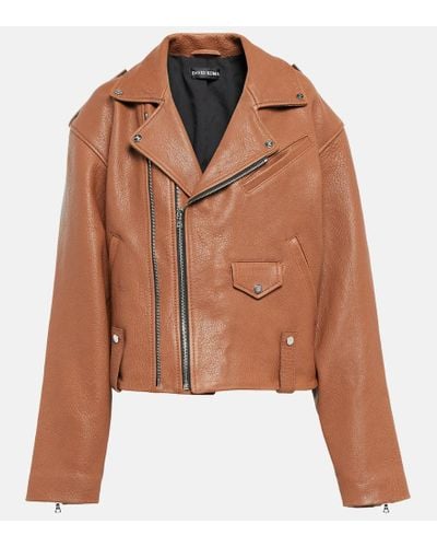 David Koma Oversized Leather Jacket - Brown