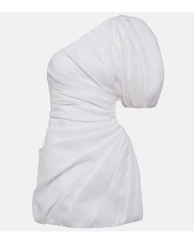 Chloé Gathered One-shoulder Ramie Minidress - White