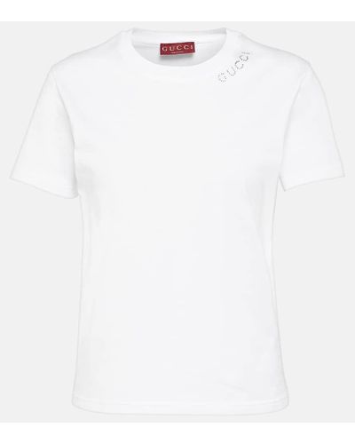 Gucci T-shirt in jersey di cotone con logo - Bianco