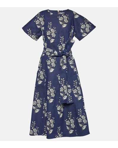 Carolina Herrera Belted Floral Midi Dress - Blue
