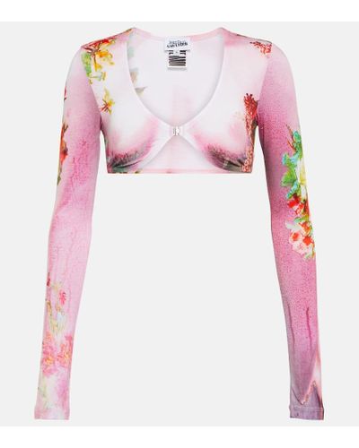 Jean Paul Gaultier Top cropped Flower Collection con stampa - Rosa