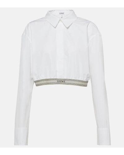 Loewe Camisa cropped de popelin de algodon - Blanco