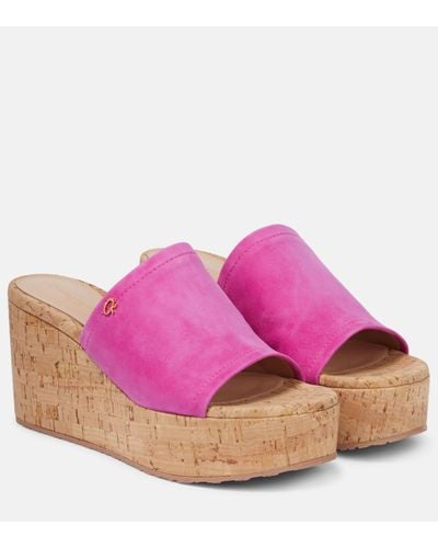 Gianvito Rossi Suede Wedge Mules - Pink