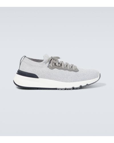 Brunello Cucinelli Leather-trimmed Knit Trainers - White