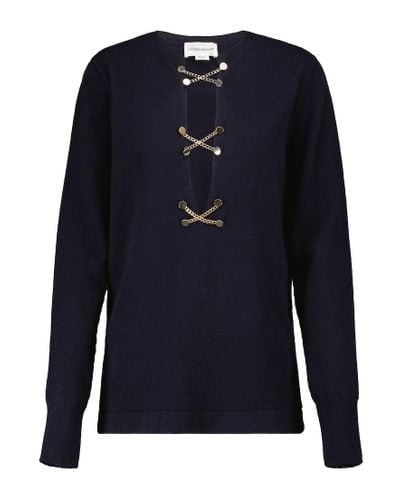 Victoria Beckham Jersey de lana adornado con cadenas - Azul