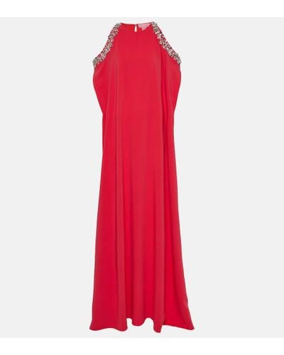 Oscar de la Renta Crystal-embellished Silk-blend Gown - Red