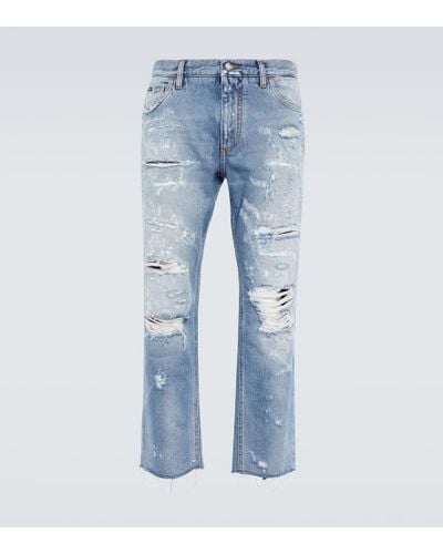 Dolce & Gabbana Distressed Mid-rise Straight Jeans - Blue