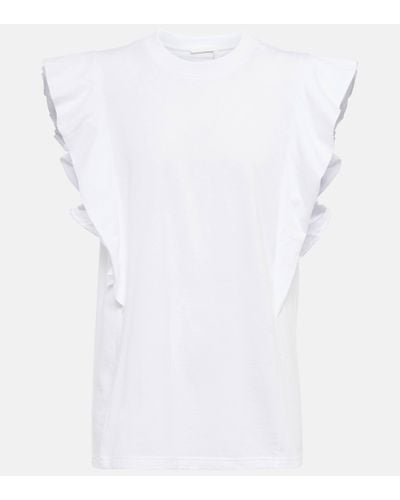 Chloé Ruffle-trimmed Cotton Jersey T-shirt - White