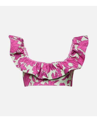 La DoubleJ Ruffled Floral Bikini Top - Pink