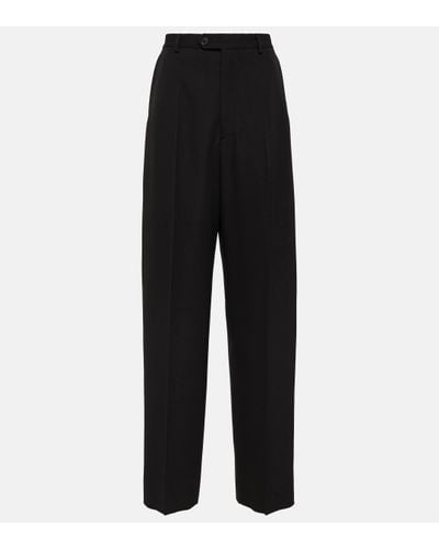 Balenciaga Mid-rise Wool Wide-leg Trousers - Black