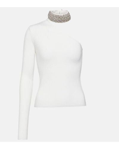 GIUSEPPE DI MORABITO Crystal-embellished Wool-blend Top - White
