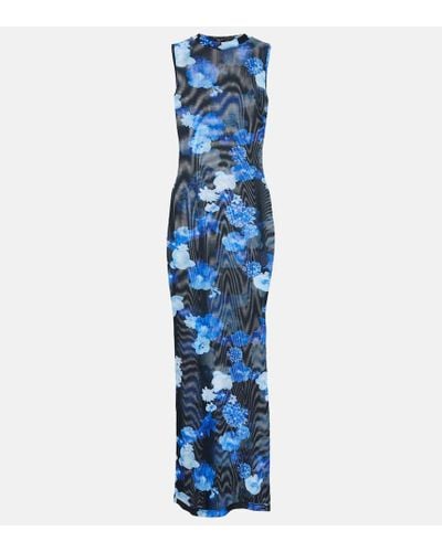 Coperni Vestido midi de malla floral - Azul