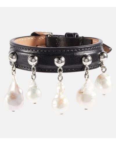 Alaïa Mother-of-pearl Leather Bracelet - Black