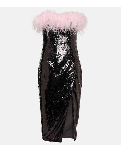 Self-Portrait Feather-trimmed Sequined Midi Dress - Black