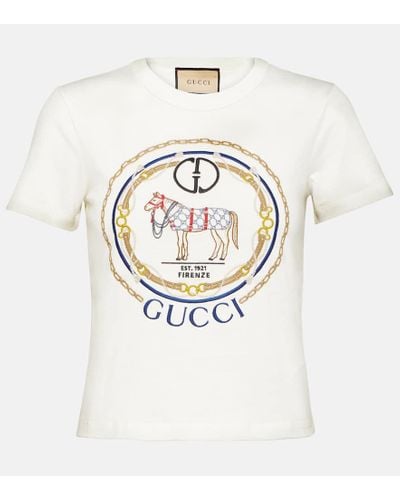Gucci Camiseta de jersey de algodon con GG - Blanco