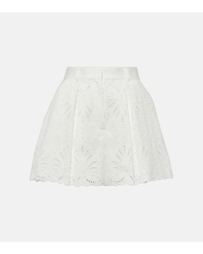 Self-Portrait High-rise Embroidered Cotton Shorts - White