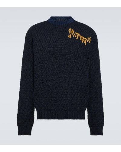 Marni Pullover in lana vergine con logo - Blu