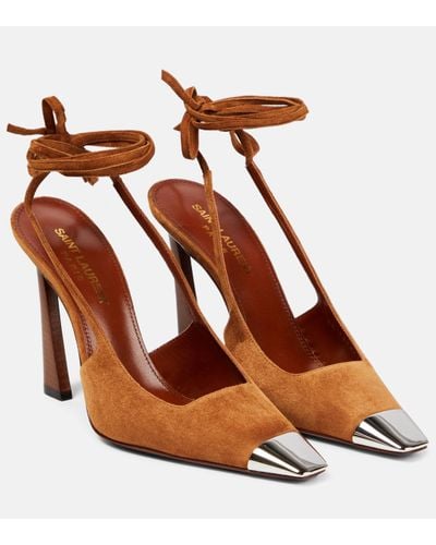 Saint Laurent Blade 105 Suede Slingback Court Shoes - Brown
