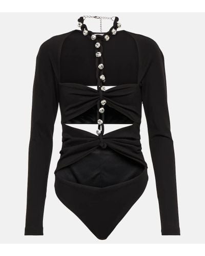 Area Chain-link Crystal-embellished Jersey Bodysuit - Black