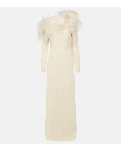 ‎Taller Marmo Garbo Feather-trimmed Crepe Gown - Natural