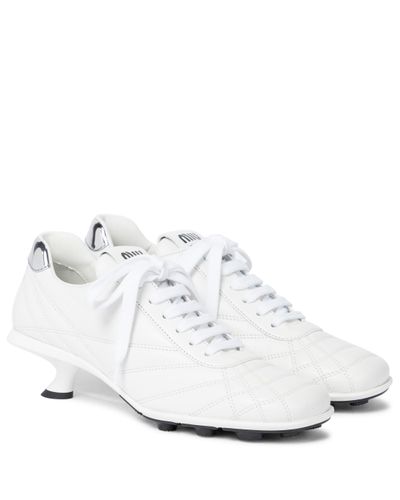 Miu Miu Leather Trainer Court Shoes - White