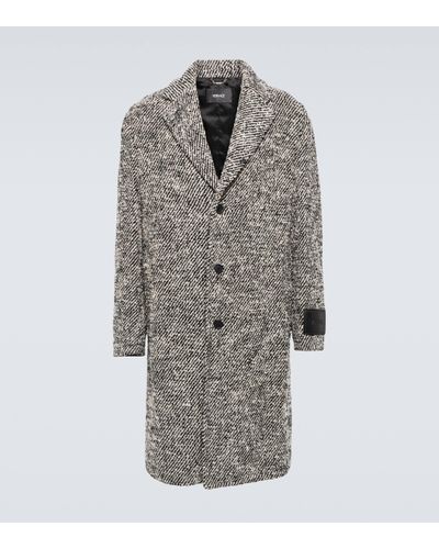 Versace Single-breasted Boucle Coat - Grey