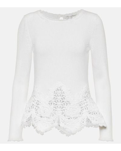 Oscar de la Renta Lace-trimmed Cotton Sweater - White