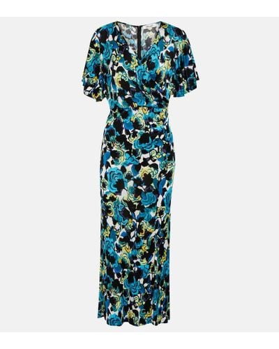 Diane von Furstenberg Midikleid aus jersey mit floralem print und wickeleffekt - Blau