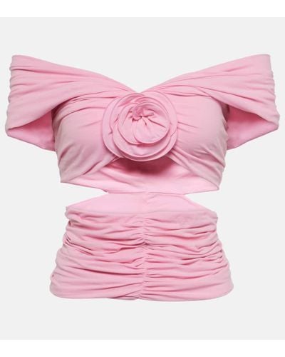 Magda Butrym Floral-applique Ruched Off-shoulder Top - Pink