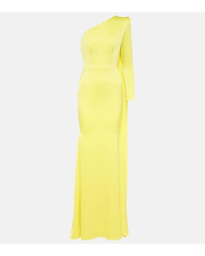 Alex Perry Caped One-shoulder Satin Gown - Yellow