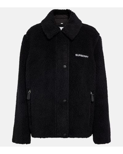 Burberry Embroidered Wool-blend Fleece Jacket - Black