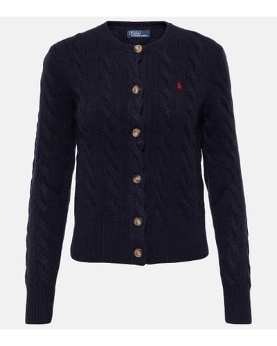 Polo Ralph Lauren Hunter Vy Cable-knit Brand-embroidered Cotton Cardigan X - Blue