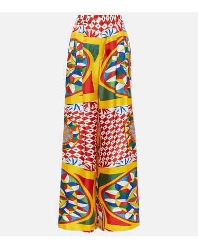 Dolce & Gabbana Carretto Print Silk Twill Wide Pants - Multicolor