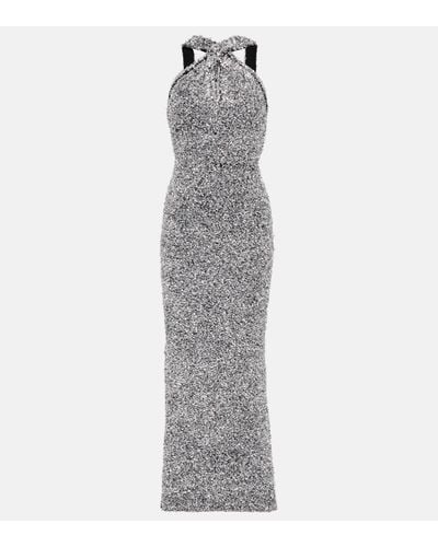 Alaïa Metallic Knit Halterneck Gown - Grey