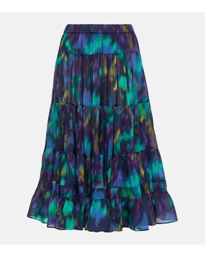 Isabel Marant Elfa Printed Cotton Midi Skirt - Blue