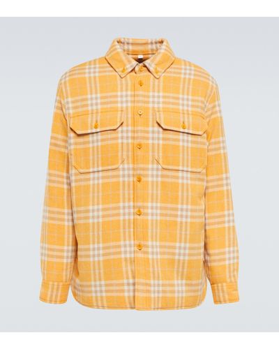 Burberry Checked Wool And Cotton Overshirt - Yellow