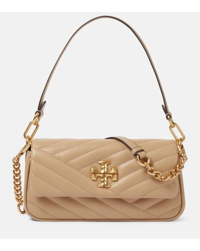 Tory Burch 'small Kira' Beige Shoulder Bag With Logo Patch In Quilted Leather Woman - Natural