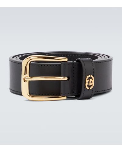 Gucci Cinturon de piel con Interlocking G - Negro