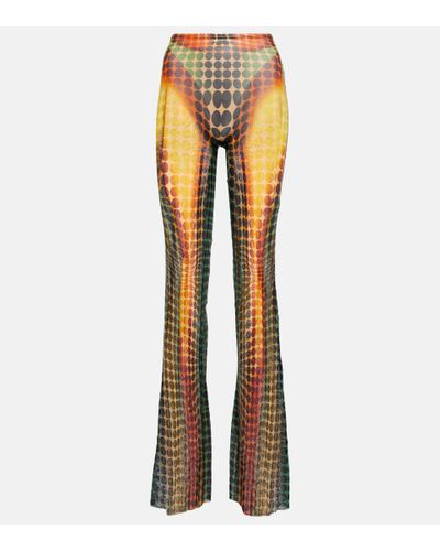 Jean Paul Gaultier Polka-dot Mid-rise Flared Mesh Pants - Metallic
