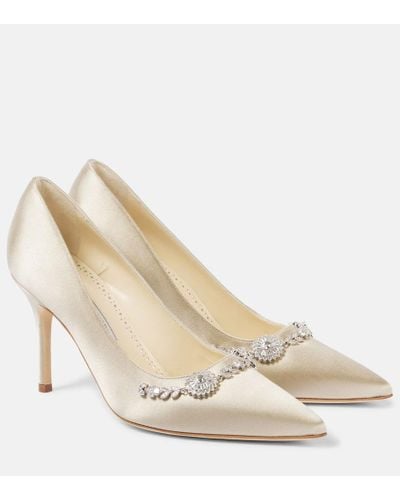 Manolo Blahnik Verzierte Pumps Lamikpump aus Satin - Natur