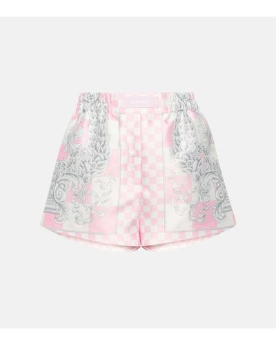 Versace Shorts in raso duchesse con stampa - Rosa