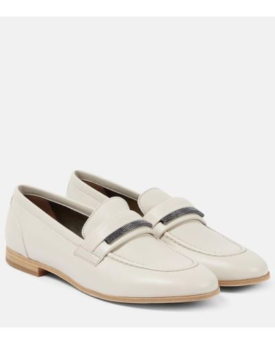 Brunello Cucinelli Verzierte Loafers aus Leder - Weiß