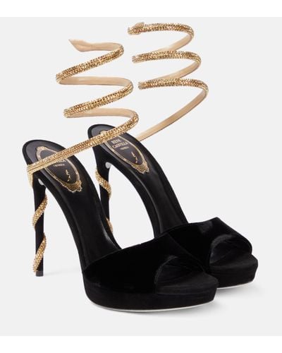 Rene Caovilla Embellished Velvet Sandals - Black