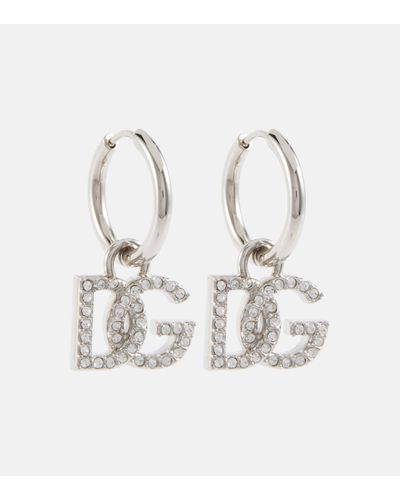 Dolce & Gabbana Logo-charm Polished Hoop Earrings - White
