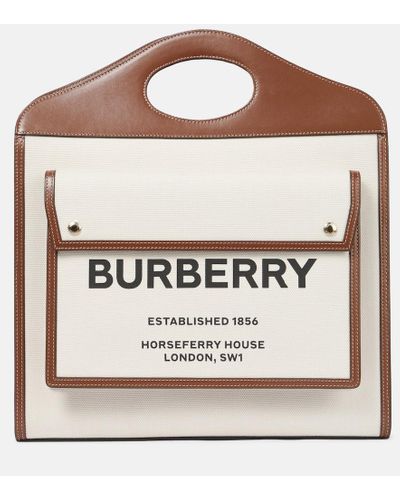 Burberry Pocket Medium Leather-trimmed Canvas Tote - White