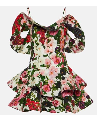 Oscar de la Renta Ruffled Floral Cotton-blend Minidress - Multicolour